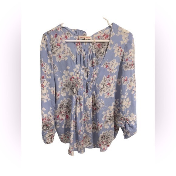 Rebecca Taylor Blue Floral Silk Blouse Size 8 - Picture 1 of 4